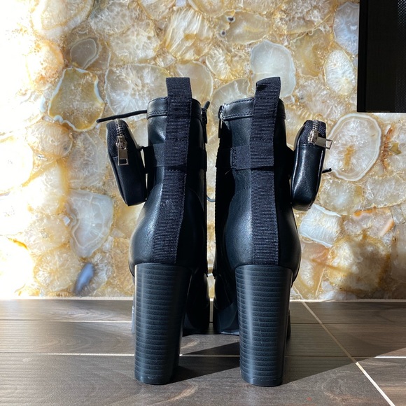 Faux Leather combat boots with side zipper coin pouch side zipper lace up front - Picture 5 of 6